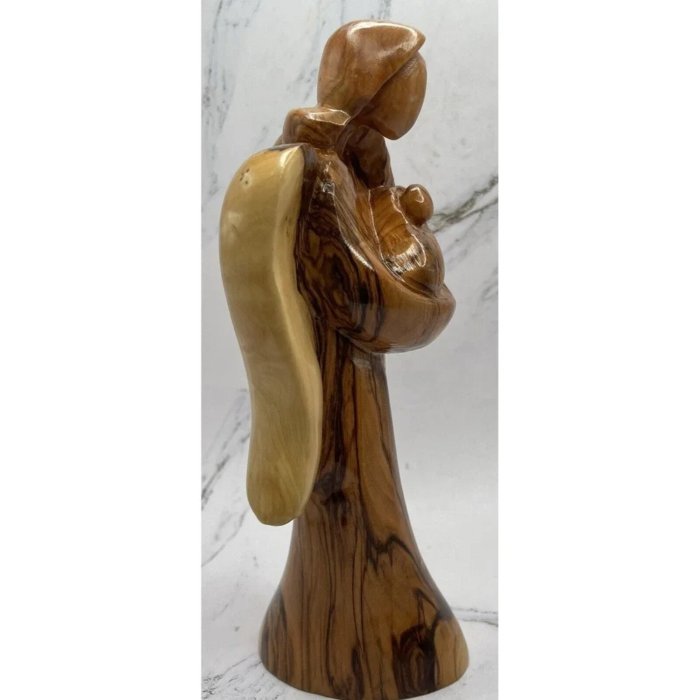 Hand Carved Wooden Angel‎ Holding Baby  7 1/2 Inches Tall Made in Israel